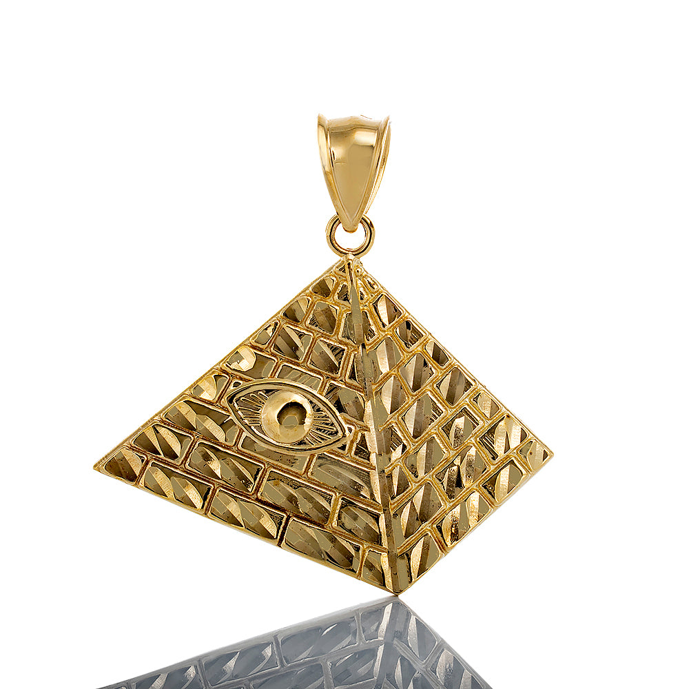Diamond Cut Pyramid with Evil Eye 10k Gold