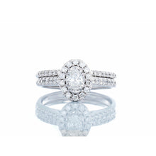 Load image into Gallery viewer, 0.60ctw Oval Solitaire with Halo Bridal Set 14k White Gold
