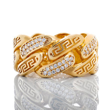 Load image into Gallery viewer, Alternating Greek Key &amp; CZ Miami Cuban Eternity Band 10k Gold
