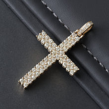 Load image into Gallery viewer, 1.80ctw Large Diamond Two Row Cross with Mini Diamond Bezel Center Row 10k Gold
