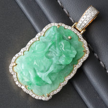 Load image into Gallery viewer, 0.70ctw Natural Green Chinese Jade Dragon with Diamond Frame 10k Gold
