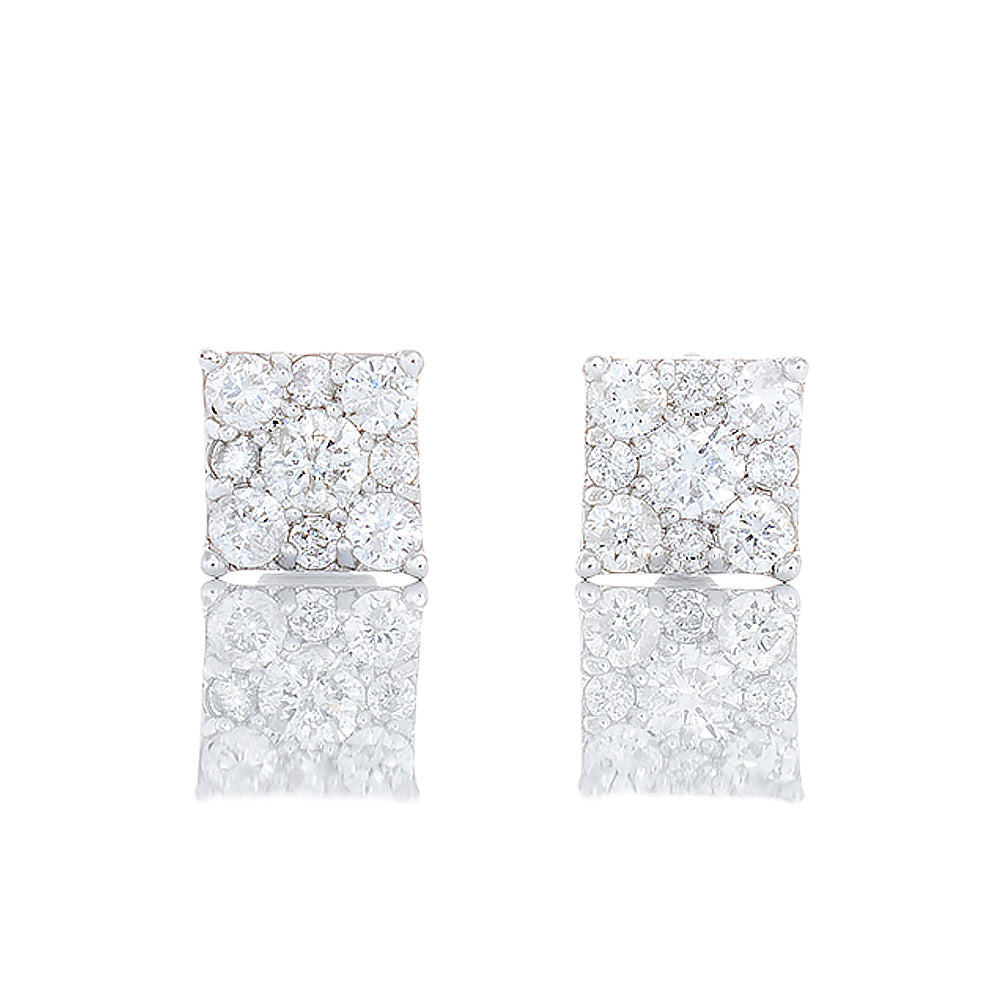 0.40ctw Square Imperial Cluster Diamond Studs 14k White Gold