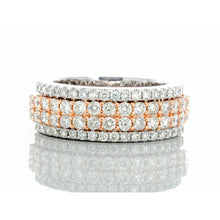 Load image into Gallery viewer, 1.85ctw Four Row Diamond Band with Raised Two Row Center 10k White &amp; Rose Gold
