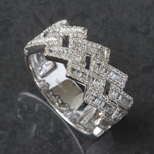 Load image into Gallery viewer, 0.90ctw Square Cuban Link Ring with Baguette &amp; Round Cut Diamonds
