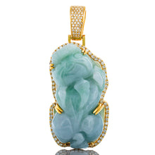 Load image into Gallery viewer, 1.65ctw Chinese Jade Foo Dog with Contouring Diamond Frame 10kt Gold
