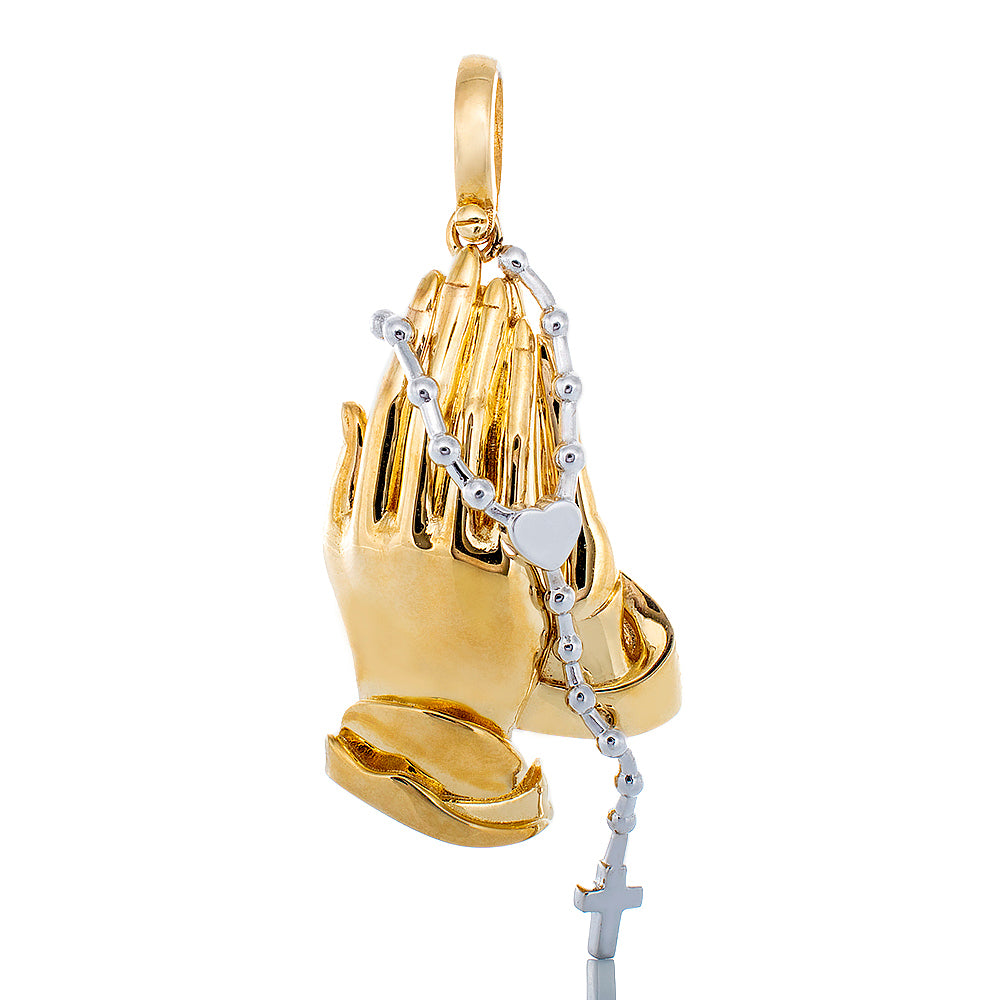 Large Praying Hands with Rosary 10k Gold