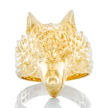 Load image into Gallery viewer, Growling 3D Wolf Ring 10k Gold
