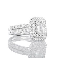 Load image into Gallery viewer, 1.50ctw Baguette Solitaire with Two Tiered Diamond Halo Bridal Set 10k White Gold
