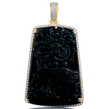 Load image into Gallery viewer, 2.82ctw XL Dark Green Natural Jade Chinese Dragon with Diamond Frame 10k Gold
