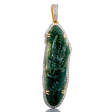 Load image into Gallery viewer, 1.96ctw Natural Chinese Jade Dragon with Diamond Frame 10k Gold
