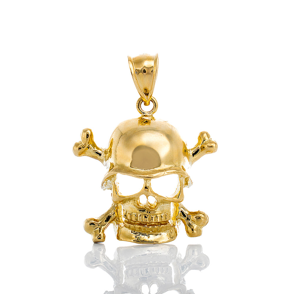 Skull & Bones with Helmet Pendant 10k Gold