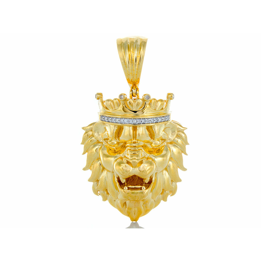 0.06ctw Roaring Lion Head with Diamond Crown 10k Gold