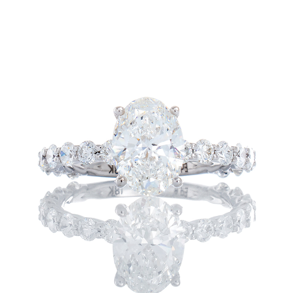 2.55ctw Oval Solitaire with Hidden Halo & U Prong Set Diamond Shoulders