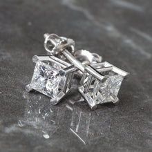 Load image into Gallery viewer, 1.00ctw Princess Cut Solitaire Studs
