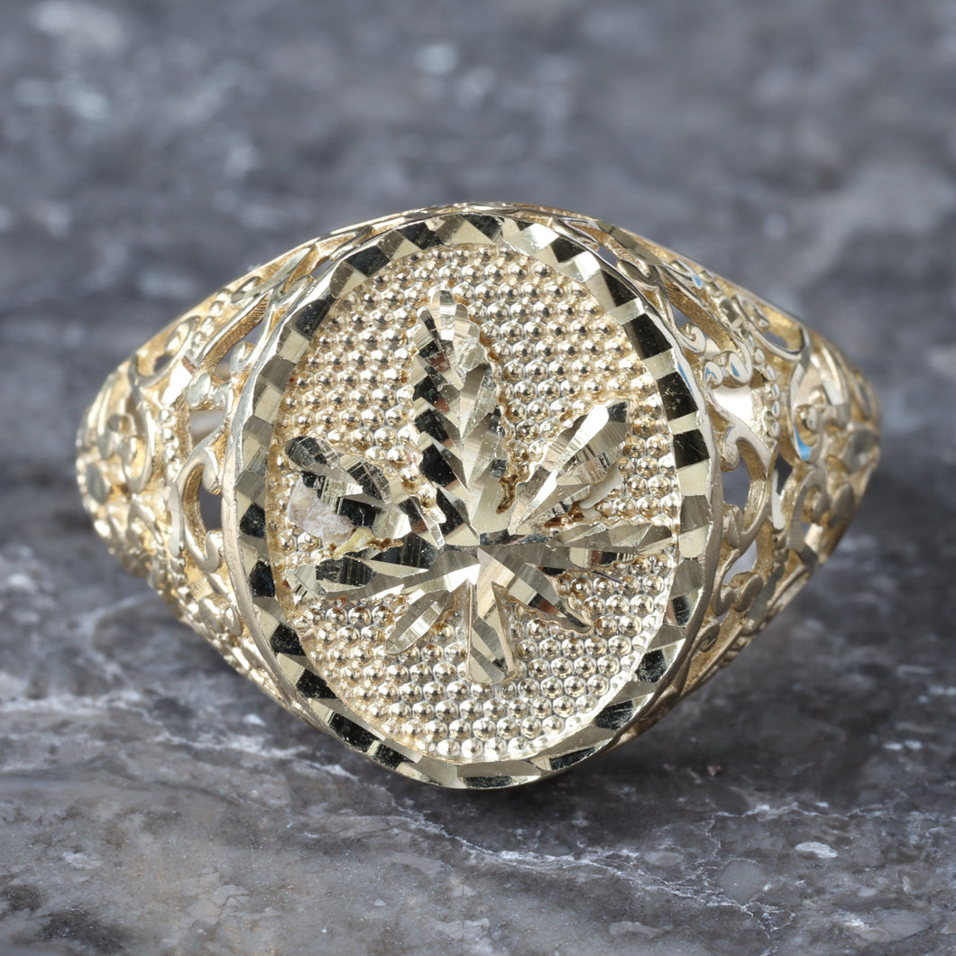 Oval Diamond Cut Weed Leaf Ring