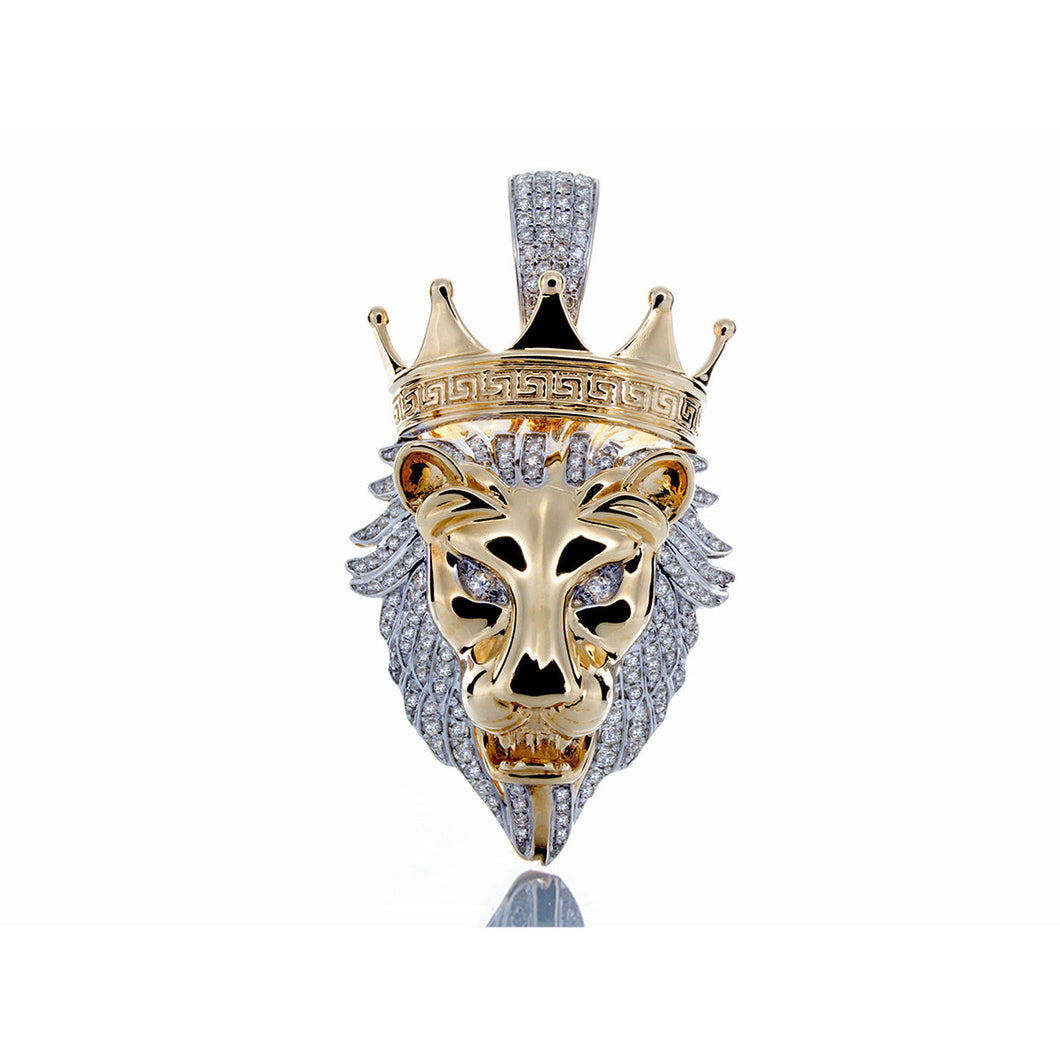1.25ctw Roaring Lion Head with Diamond Mane & Greek Key Crown 10k Gold