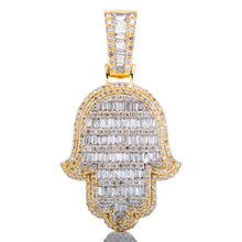 Load image into Gallery viewer, 2.10ctw Large Round &amp; Baguette Diamond Hamsa Hand 10k Gold
