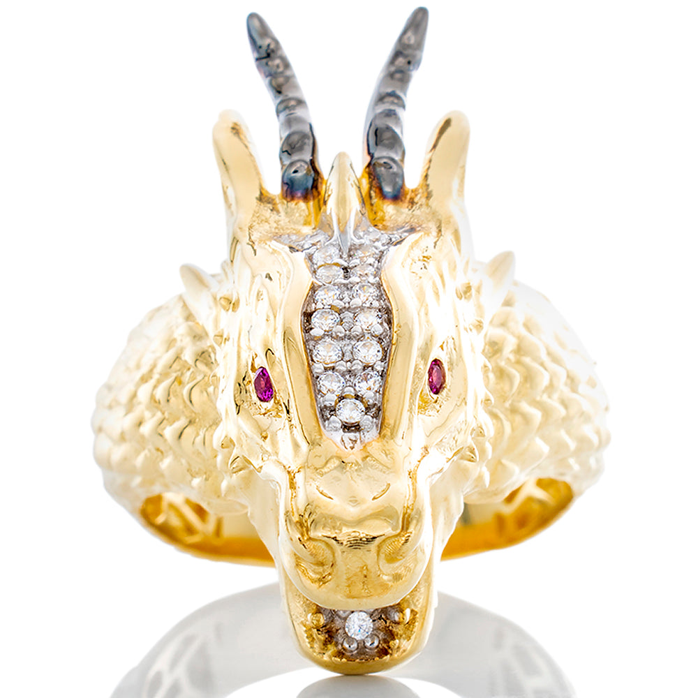 3D Dragon Ring with Black Rhodium Horns 10k Gold