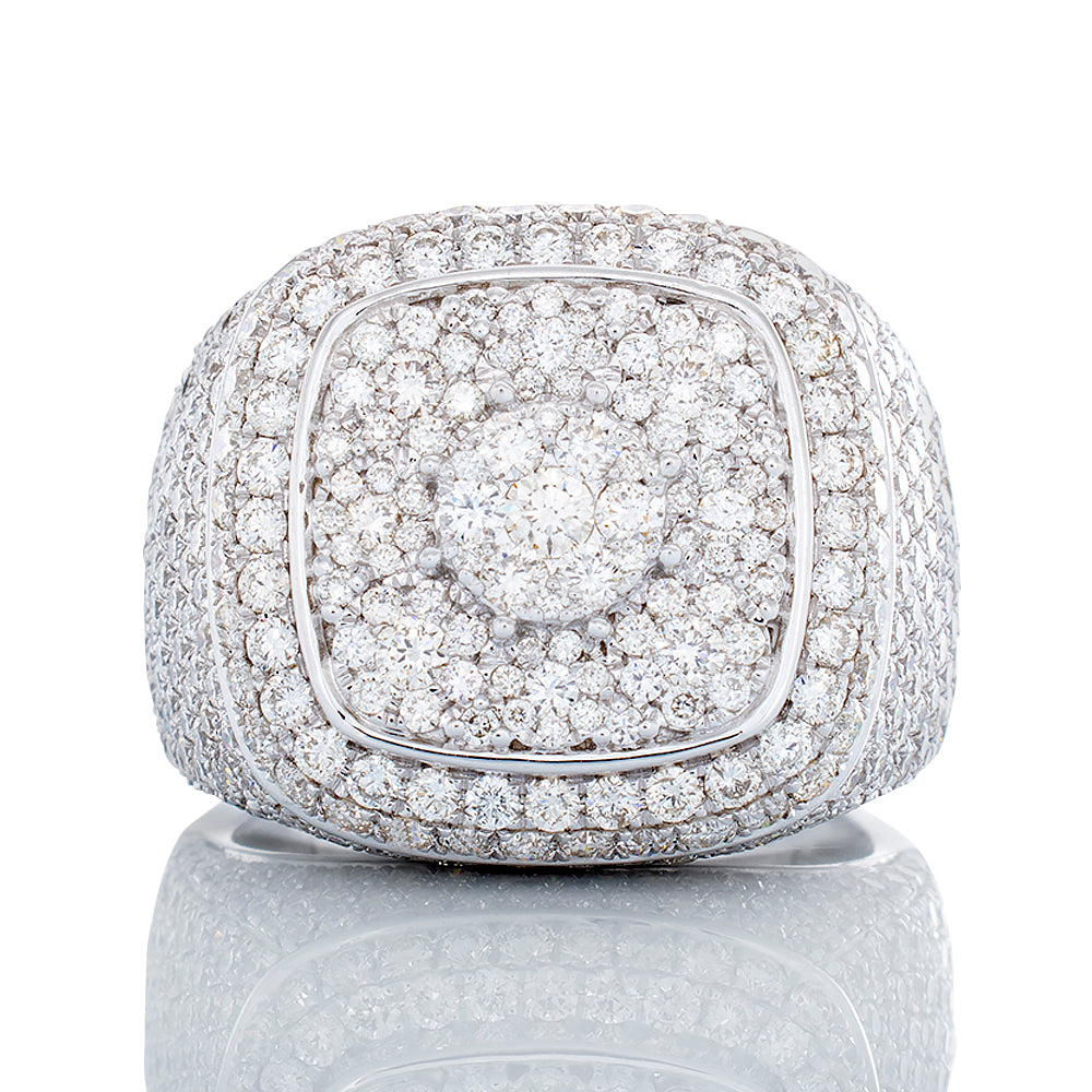4.50ctw Raised Imperial Center with Imperial Halo & Full Diamond Pave Dome Shank 10k White Gold