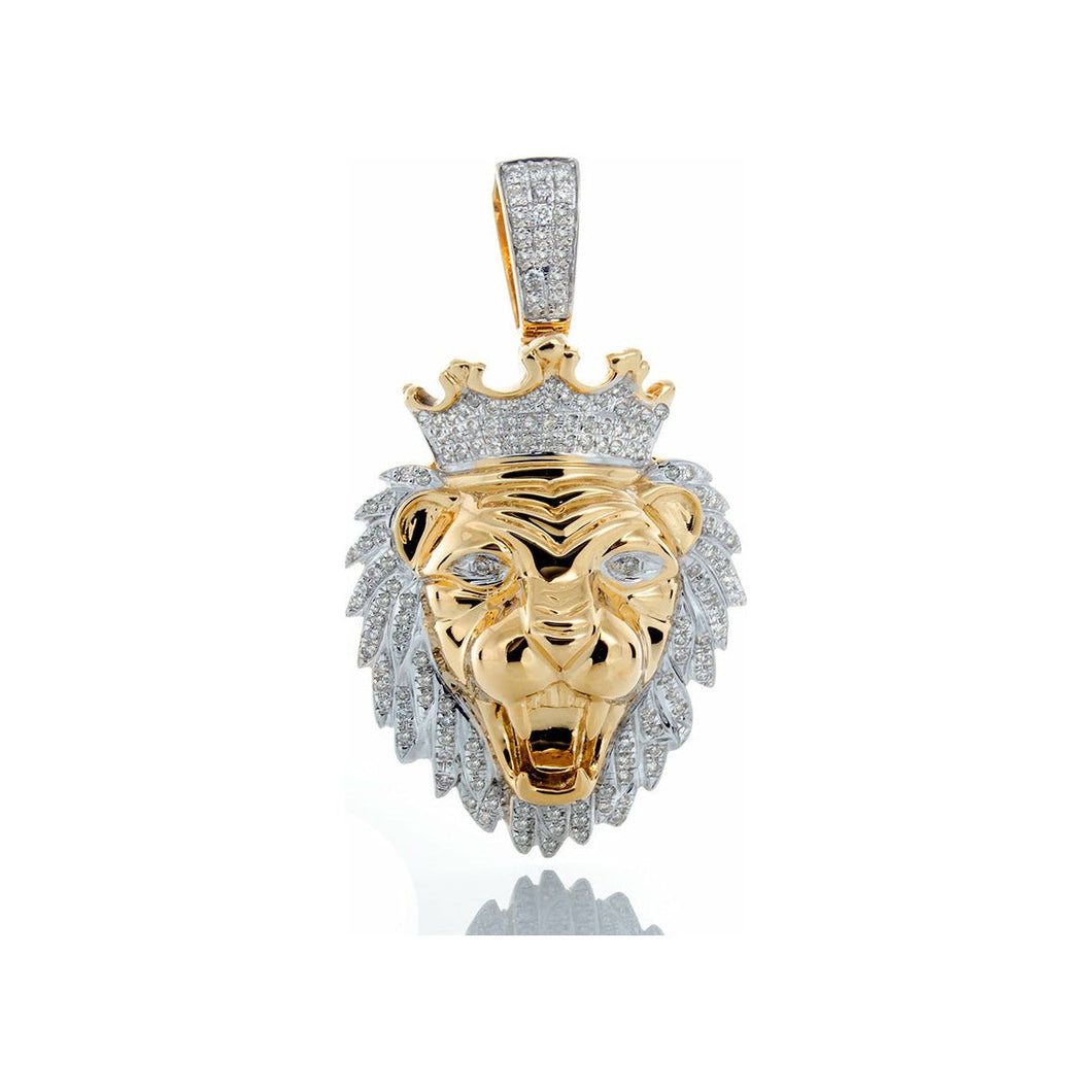 0.75ctw Roaring Diamond Lion Head with Crown 10k Gold