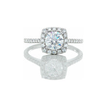Load image into Gallery viewer, 1.41ctw Round Diamond Solitaire with Diamond Pave Cushion Halo &amp; Shoulders 18k White Gold
