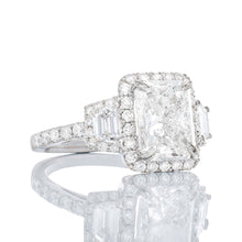 Load image into Gallery viewer, 3.61ctw Past Present Future Radiant Cut Engagement Ring with Halo
