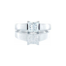 Load image into Gallery viewer, 0.92ct Princess Cut Solitaire Upswept Flat Edge Shoulders 14k White Gold
