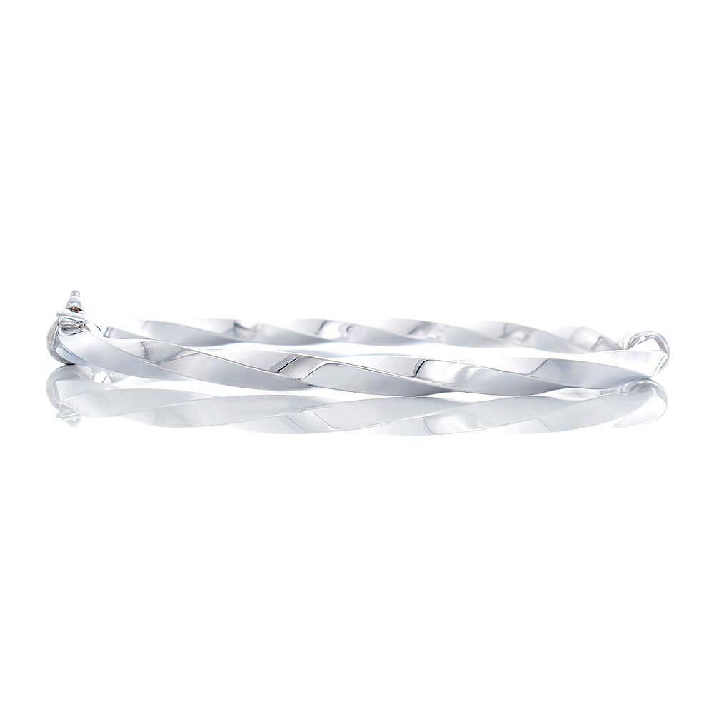 3.80mm Twisted Oval Hinged Bangle 10k White Gold