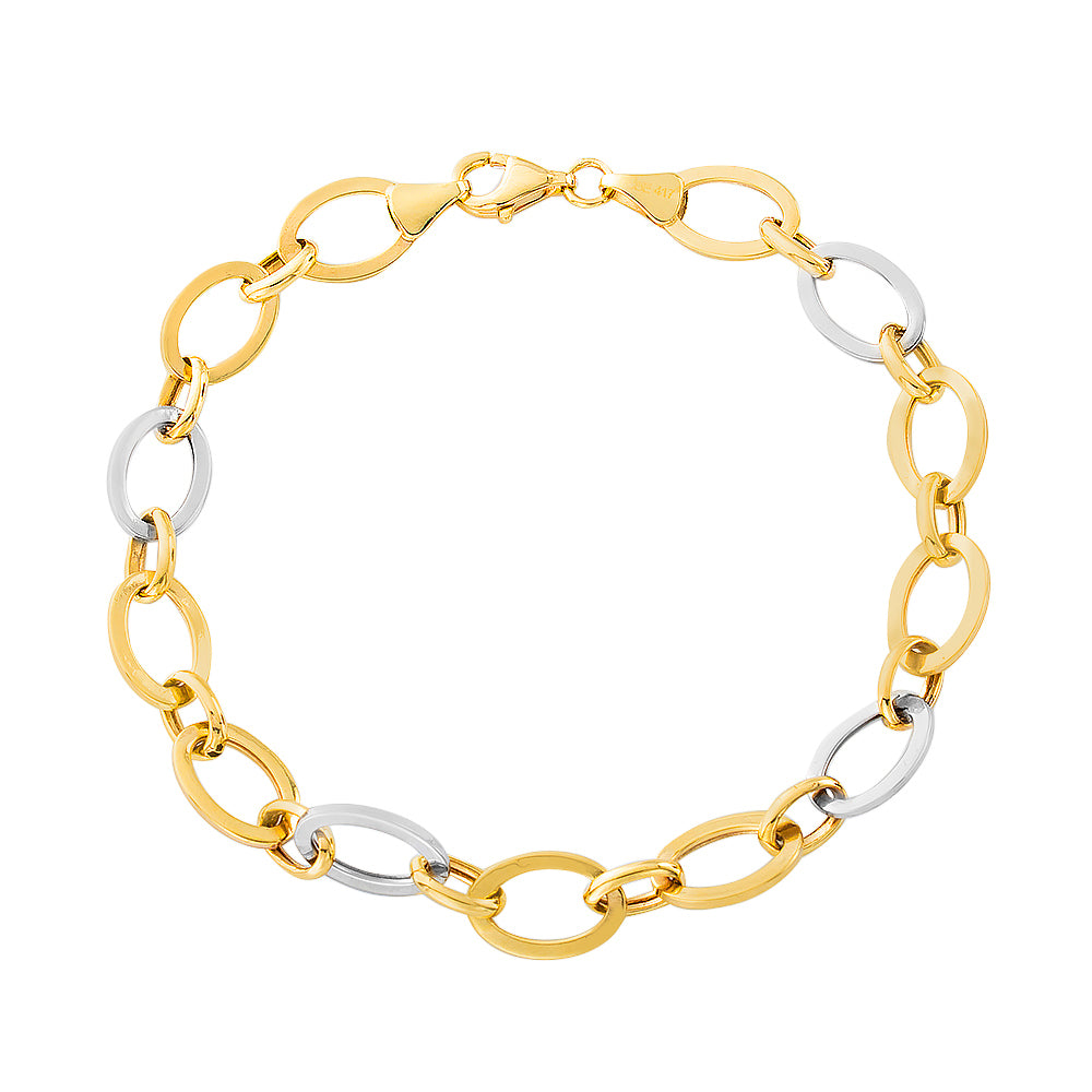 Two Tone Oval Rolo Links Bracelet 10k Gold