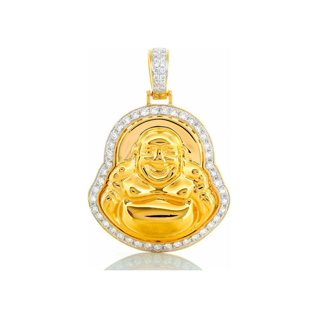 1.35ctw Fat Gold Buddha with Diamond Border 10k Gold