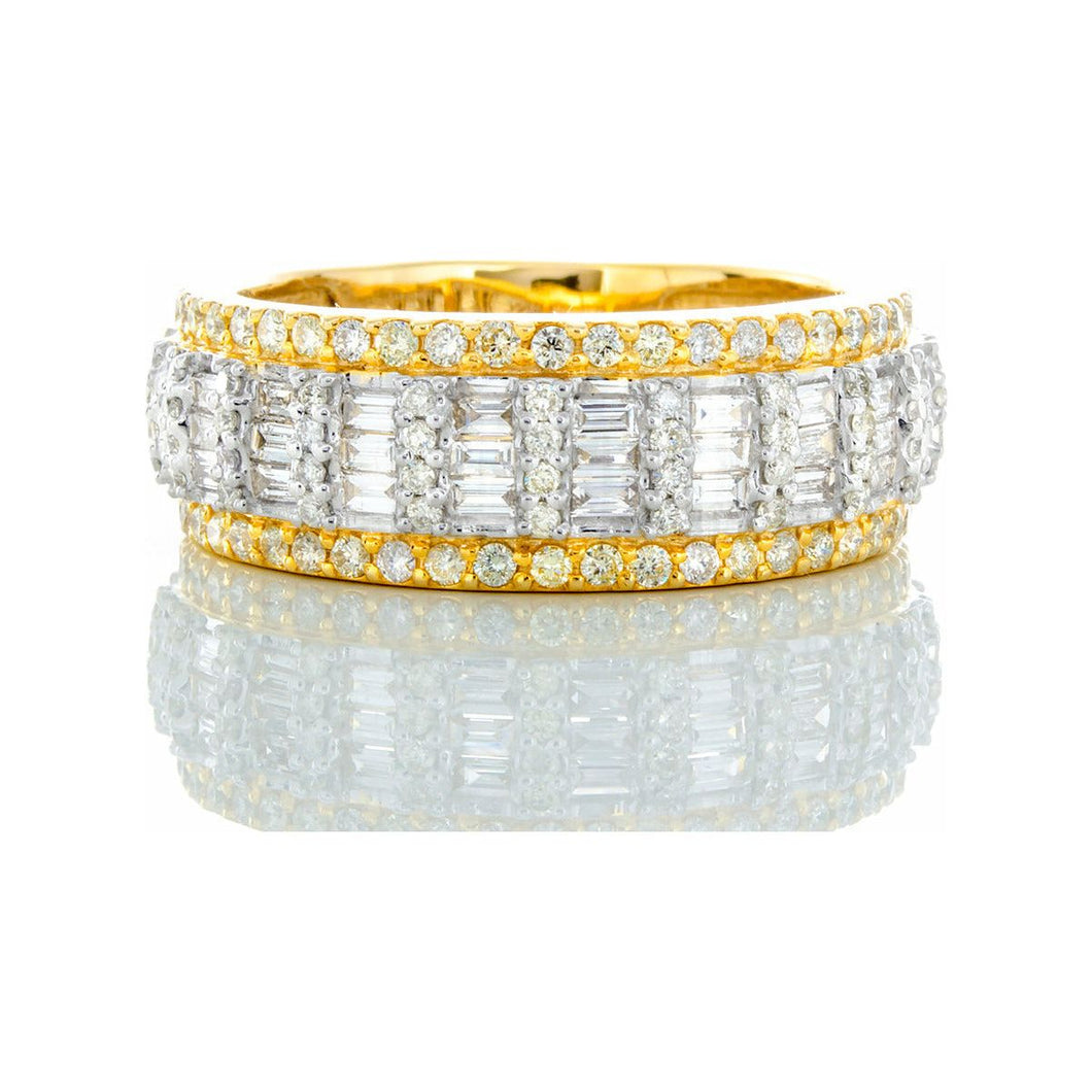 2.00ctw Three Row Diamond Band Alternating Baguette & Round Vertical Set Center 10k Gold