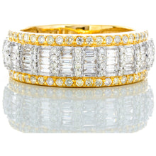 Load image into Gallery viewer, 1.65ctw Raised Four Row Baguette and Round cut Vertical Set Diamond Band
