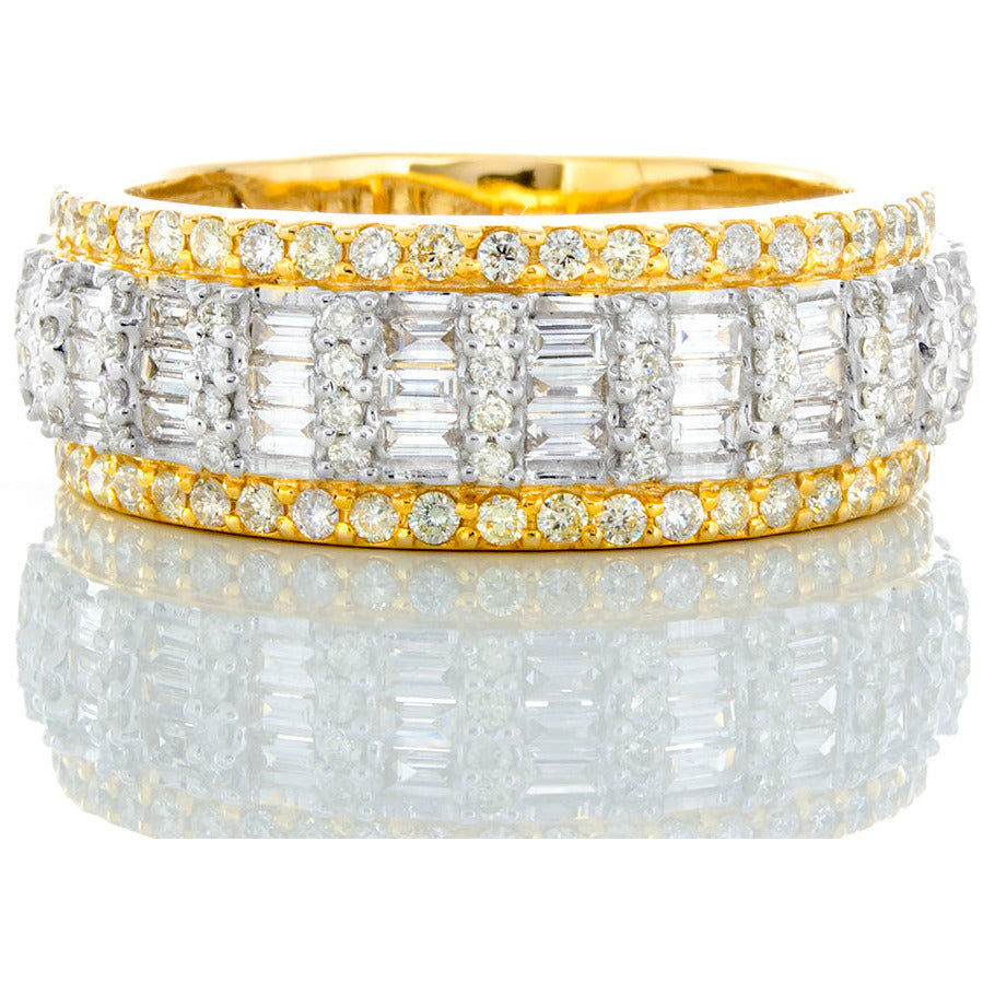 1.65ctw Raised Four Row Baguette and Round cut Vertical Set Diamond Band