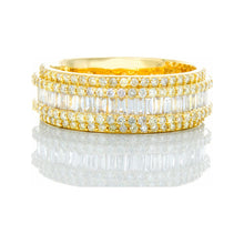 Load image into Gallery viewer, 1.95ctw Baguette Center Five Row Diamond Band with Raised Three Rows 10k Gold
