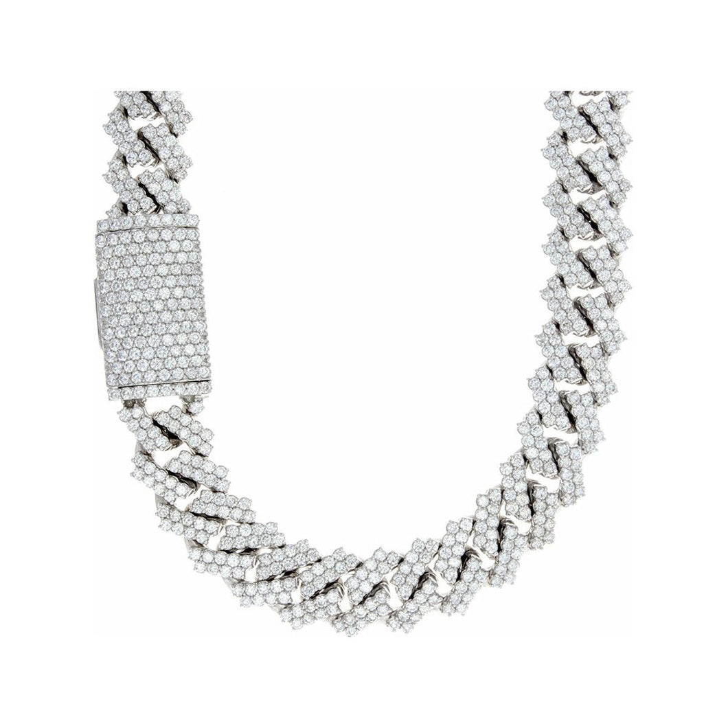 19.05ctw Two Row Tight Square Diamond Prong Set Cuban Links 10k White Gold