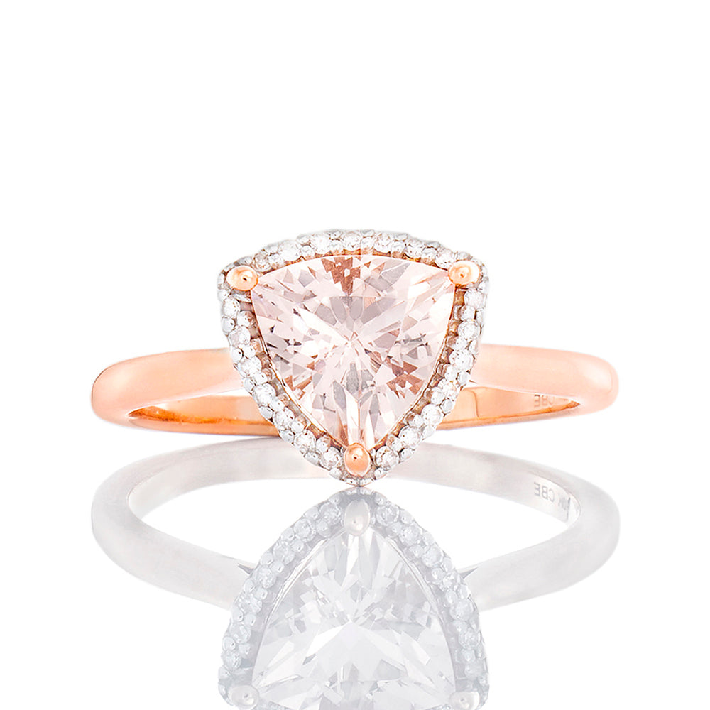 Trillion Cut Morganite with Diamond Halo