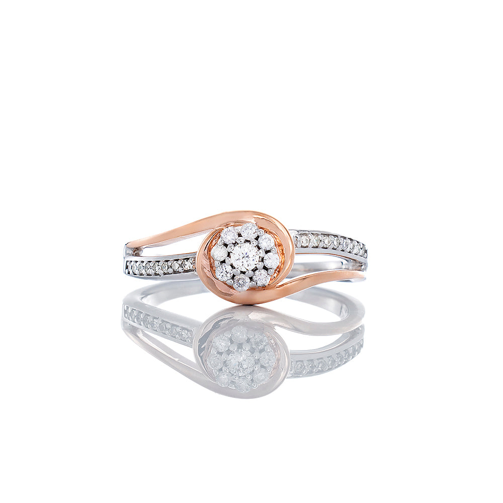 0.15ctw Diamond Flower Center with Open High Polished & Diamond Shoulders 10k White & Rose Gold