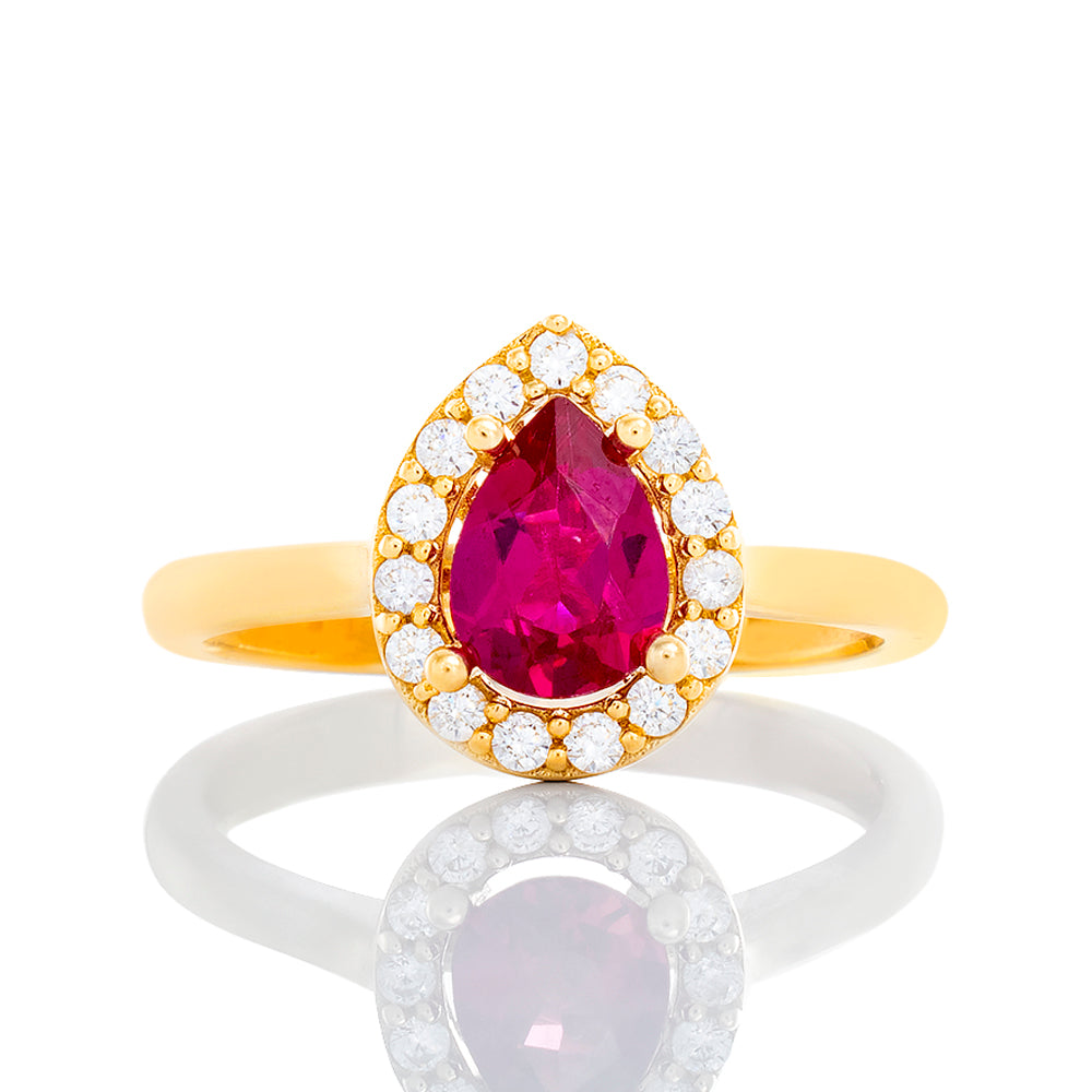 Synthetic Ruby With CZ Ring