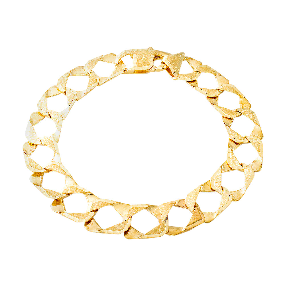 12mm Soft Square Casting Link Bracelet with Brushed Finishing & Diamond Cut Edges 10k Gold