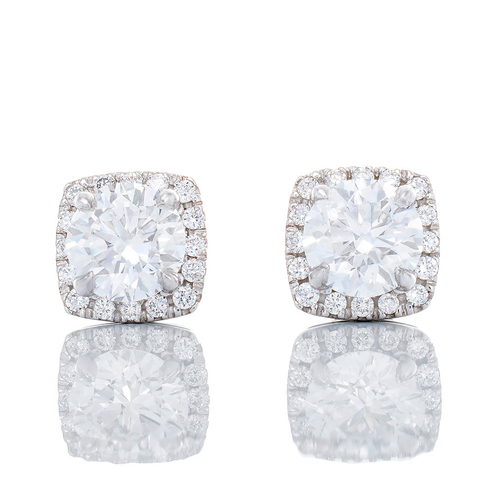 1.16ctw Round Brilliant Lab Created Diamond Solitaire Studs with Cushion Halo