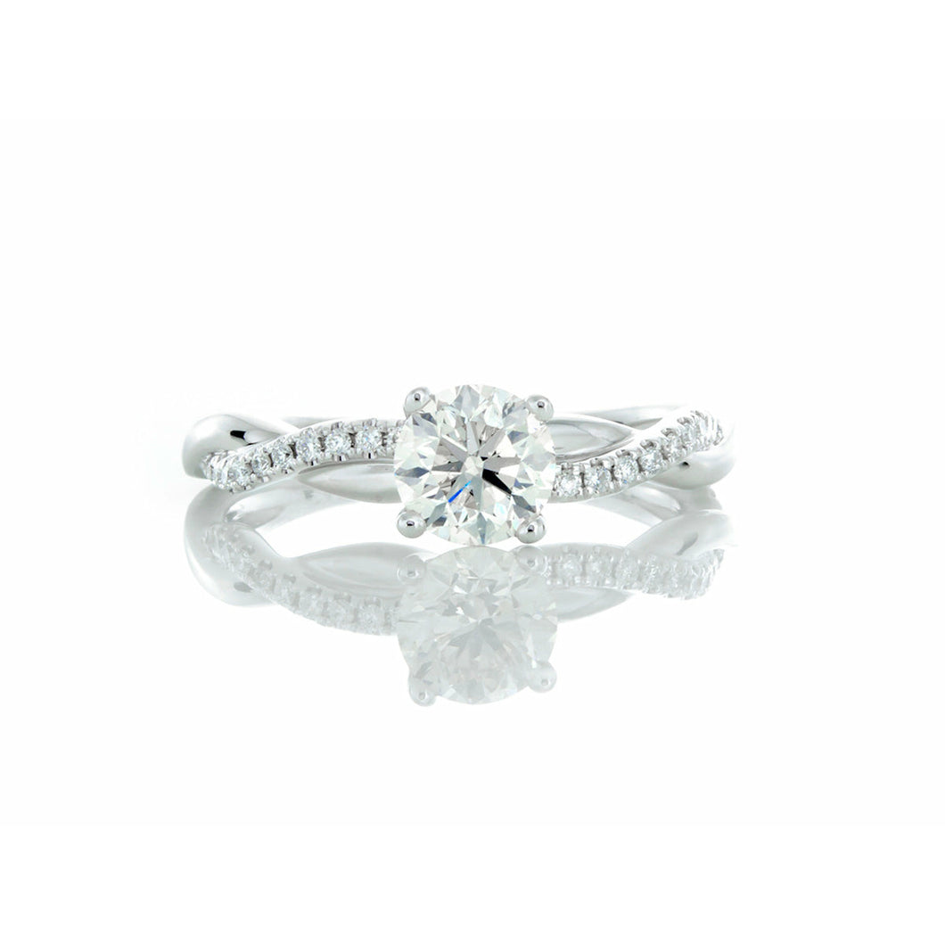 0.82ctw Round Solitaire with Diamond & High Polished Infinity Shoulders 18k White Gold