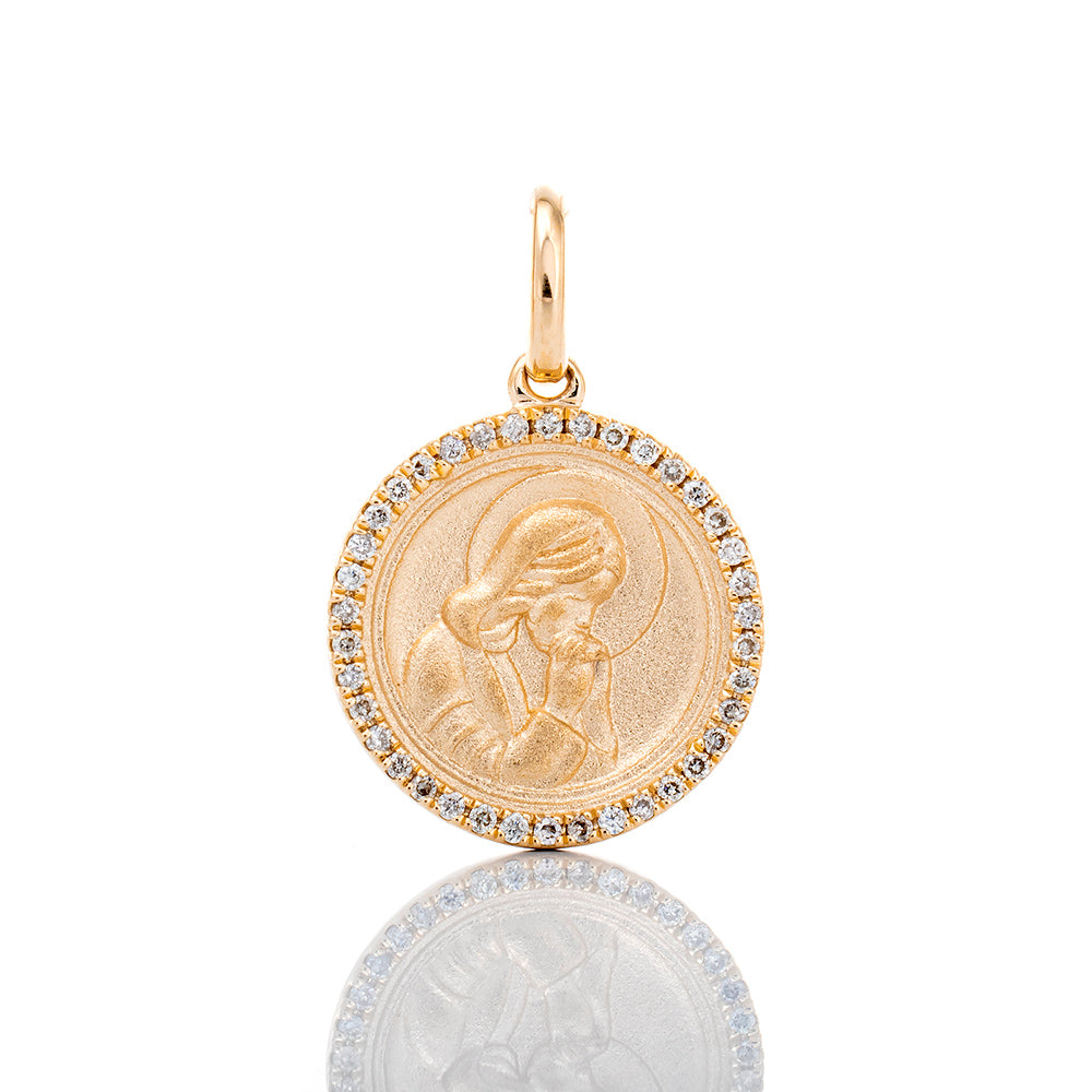 0.10ctw Praying Jesus Medallion with Diamond Border