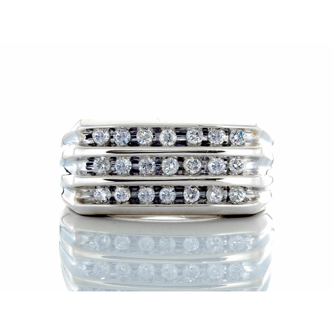 0.25ctw Three Row Chanel Set Diamond Rectangle Forefront Ring 10k White Gold