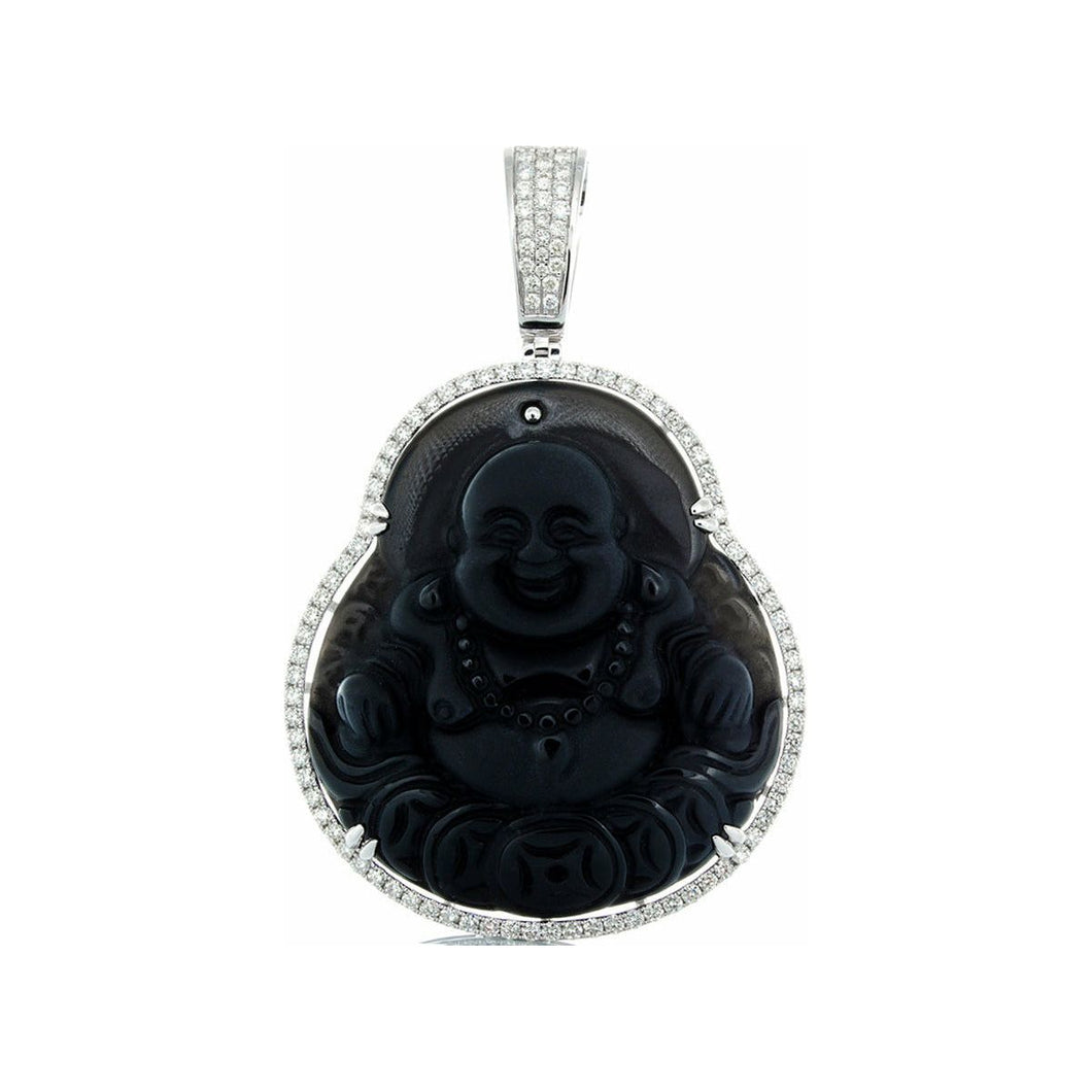 1.90ctw XL Obsidian Buddha with Diamond Frame
