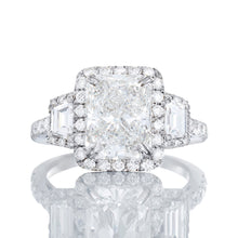Load image into Gallery viewer, 3.61ctw Past Present Future Radiant Cut Engagement Ring with Halo
