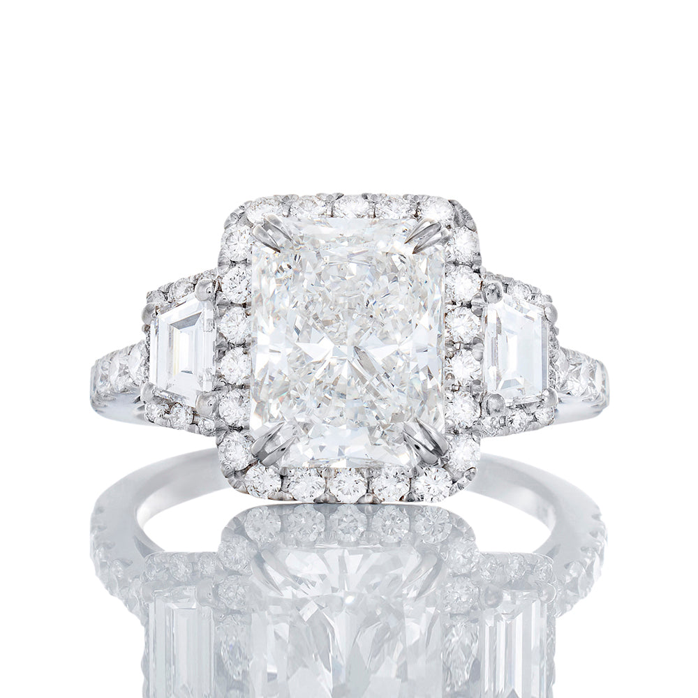 3.61ctw Past Present Future Radiant Cut Engagement Ring with Halo