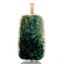 Load image into Gallery viewer, 4.30ctw XL Natural Untreated Chinese Jade Dragon with Diamond Frame 10k Gold
