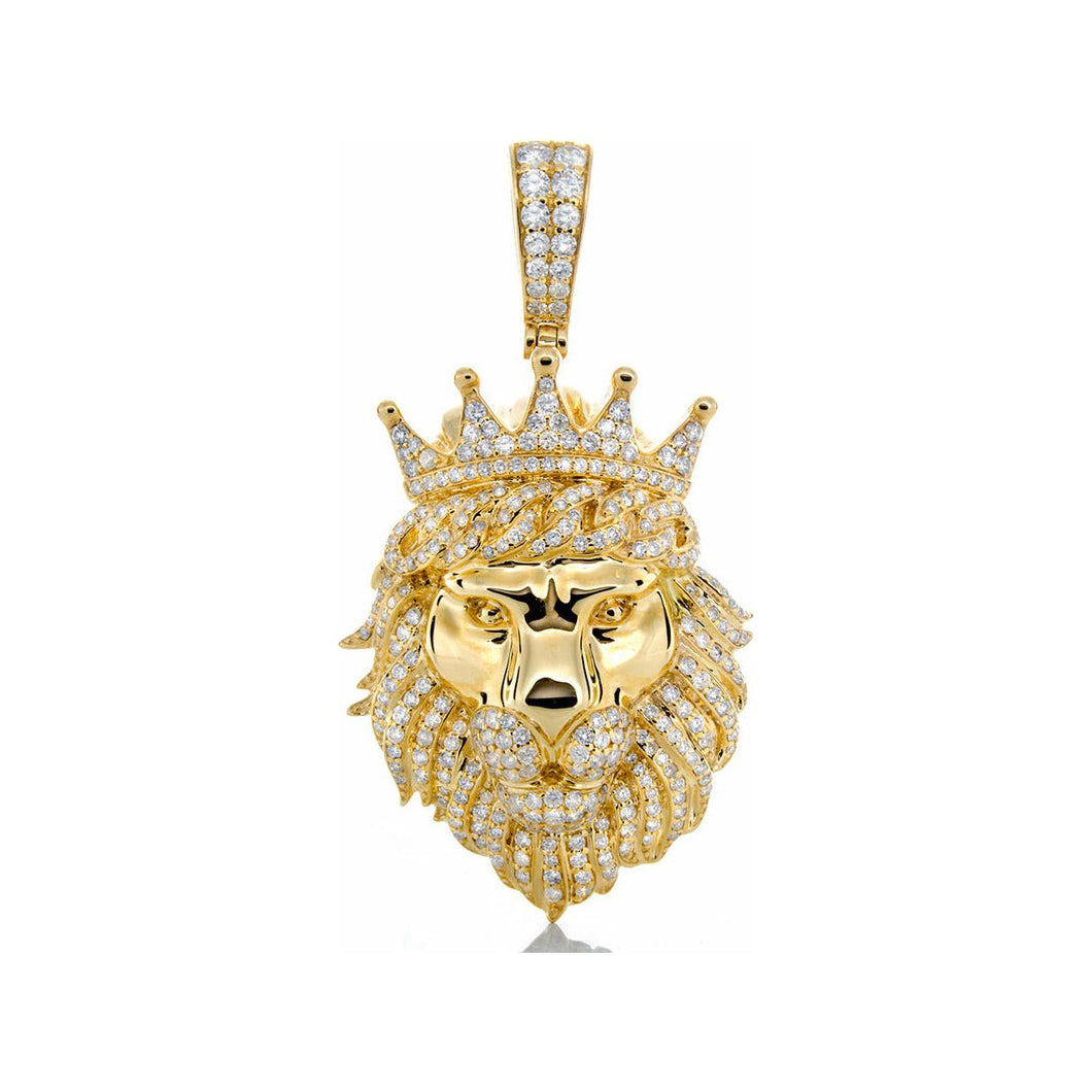 2.25ctw Large Diamond Lion with Cuban Link Crown 10k Gold