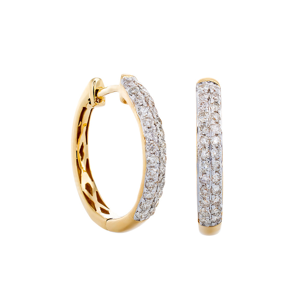 0.50ctw Two Row Diamond Pave Slight Dome Round Hoops 10k Gold