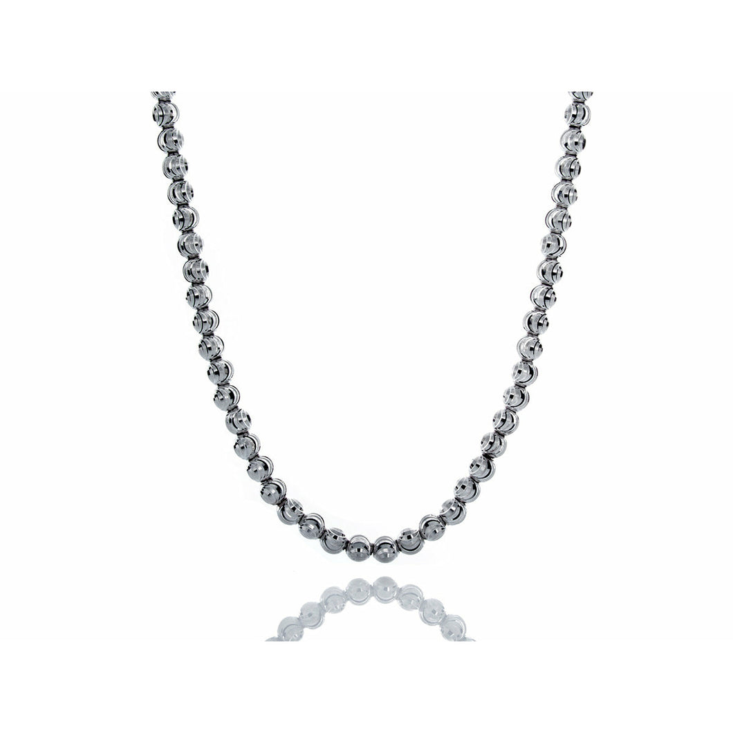 4mm Diamond Cut Moon Ball Chain 26 Inches 10k White Gold